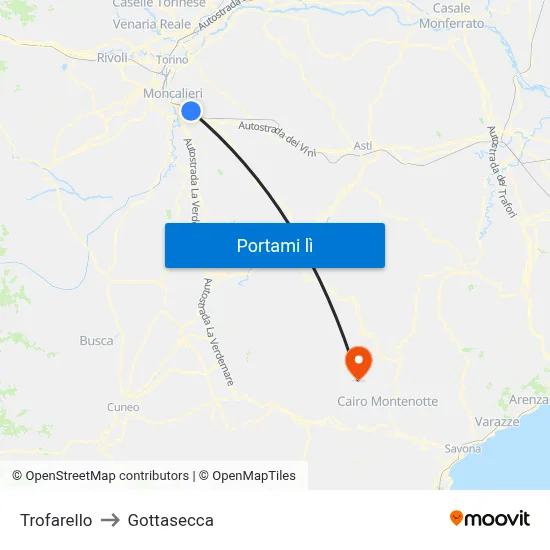 Trofarello to Gottasecca map