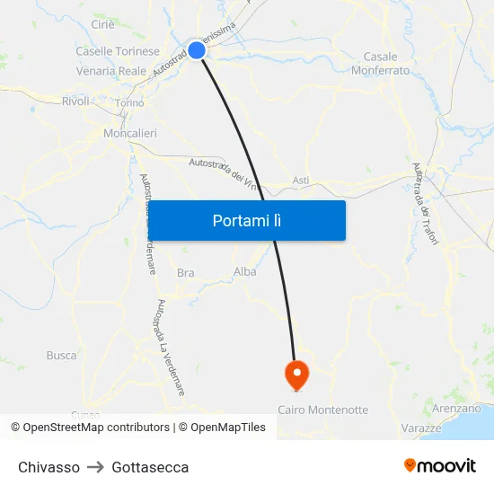 Chivasso to Gottasecca map