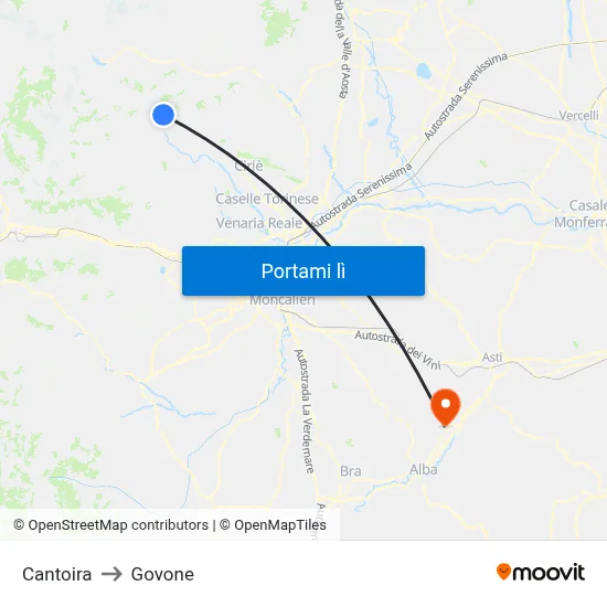 Cantoira to Govone map