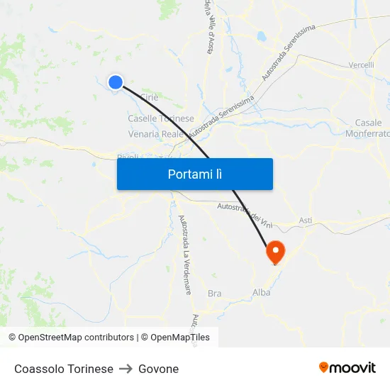 Coassolo Torinese to Govone map