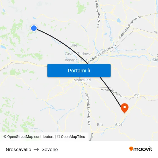 Groscavallo to Govone map