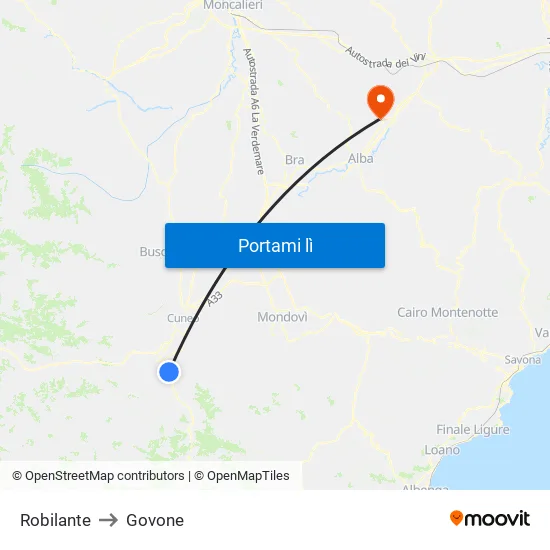 Robilante to Govone map