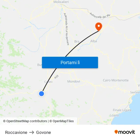 Roccavione to Govone map