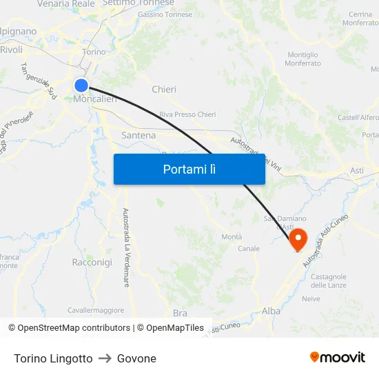 Torino Lingotto to Govone map