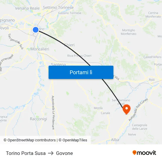 Torino Porta Susa to Govone map