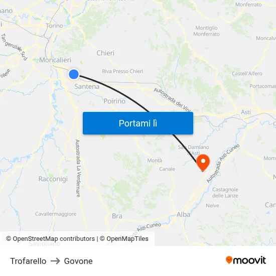 Trofarello to Govone map