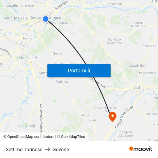Settimo Torinese to Govone map