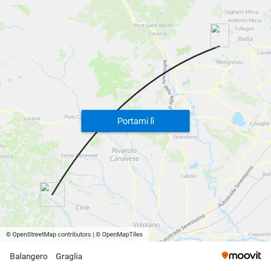 Balangero to Graglia map