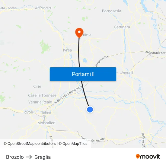 Brozolo to Graglia map