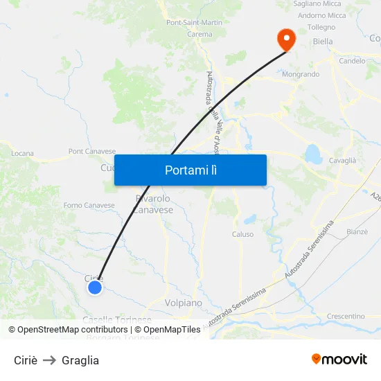 Ciriè to Graglia map