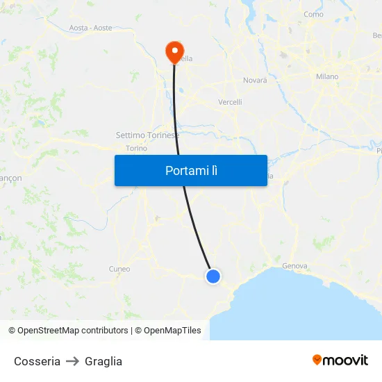 Cosseria to Graglia map