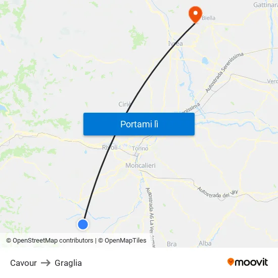Cavour to Graglia map