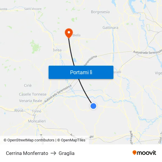 Cerrina Monferrato to Graglia map