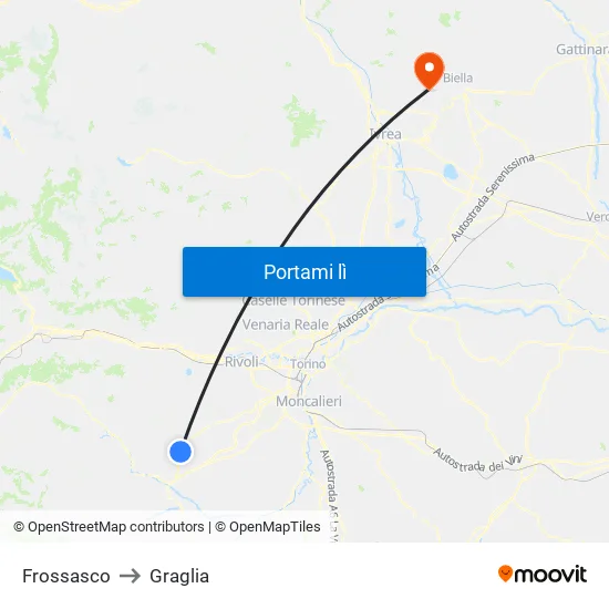 Frossasco to Graglia map