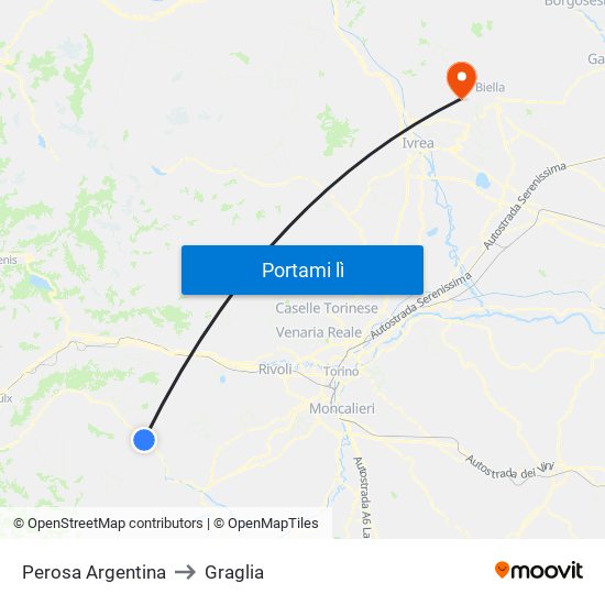 Perosa Argentina to Graglia map