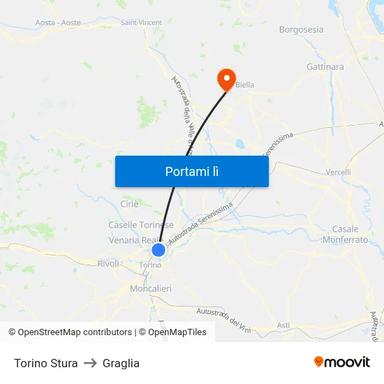 Torino Stura to Graglia map