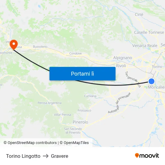 Torino Lingotto to Gravere map