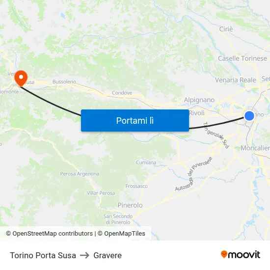 Torino Porta Susa to Gravere map