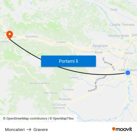 Moncalieri to Gravere map