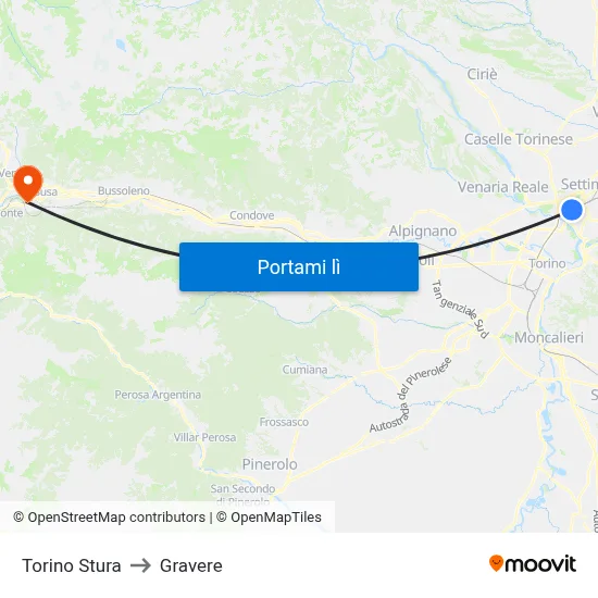 Torino Stura to Gravere map