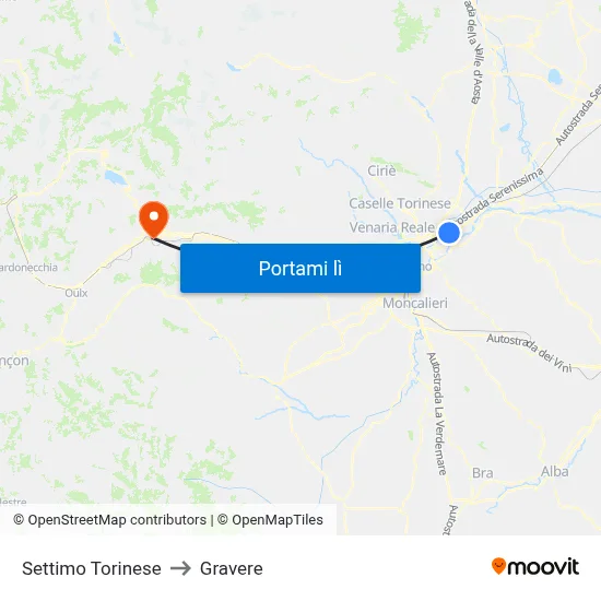 Settimo Torinese to Gravere map