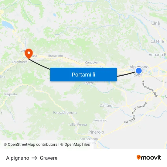 Alpignano to Gravere map