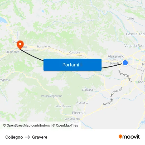 Collegno to Gravere map