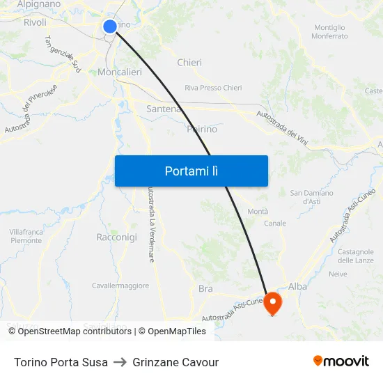 Torino Porta Susa to Grinzane Cavour map