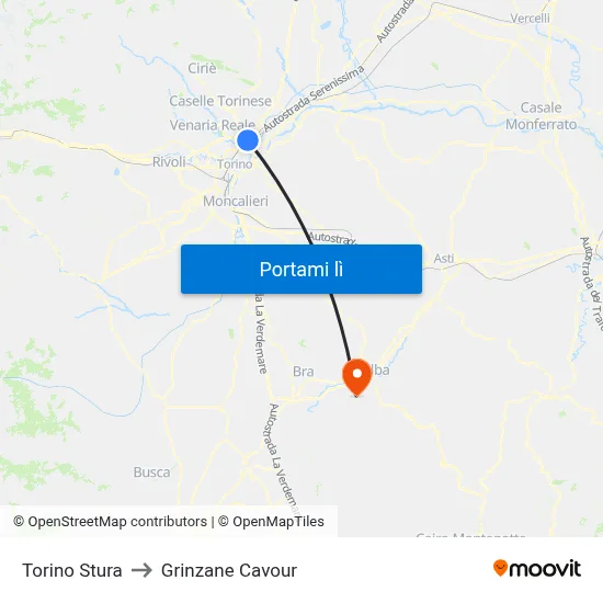 Torino Stura to Grinzane Cavour map