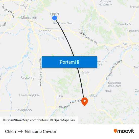 Chieri to Grinzane Cavour map