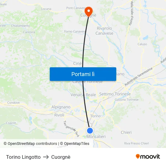 Torino Lingotto to Cuorgnè map