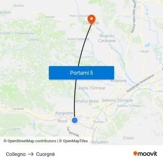 Collegno to Cuorgnè map