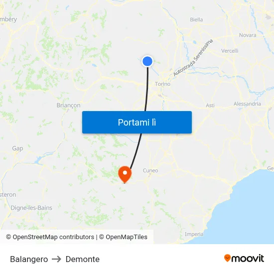 Balangero to Demonte map
