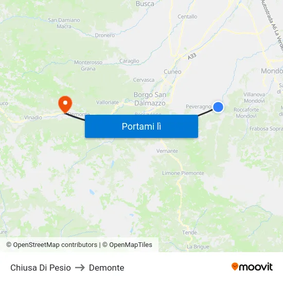 Chiusa Di Pesio to Demonte map