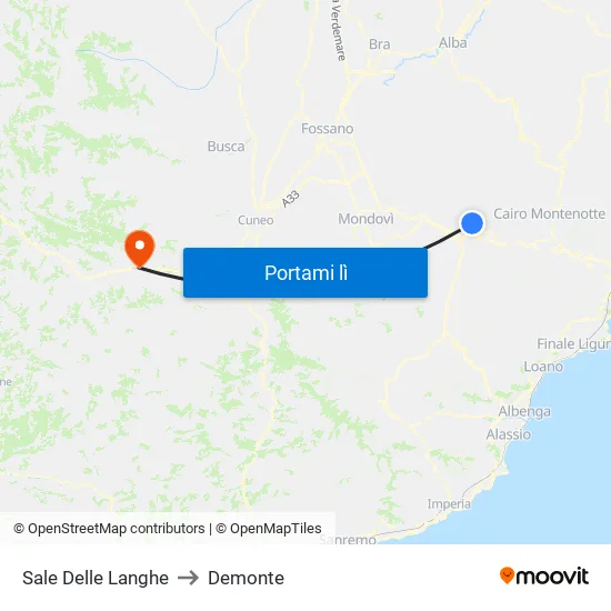 Sale Delle Langhe to Demonte map
