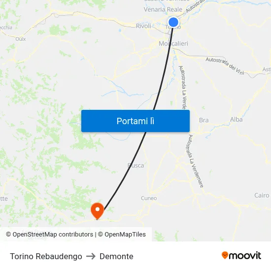 Torino Rebaudengo to Demonte map