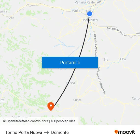 Torino Porta Nuova to Demonte map