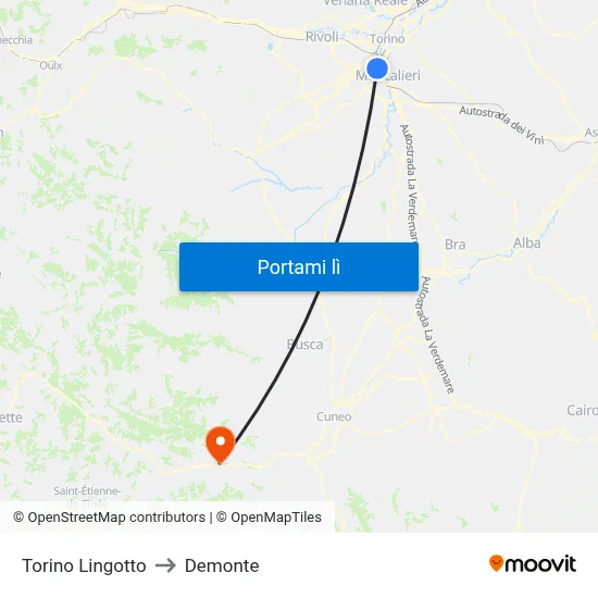 Torino Lingotto to Demonte map