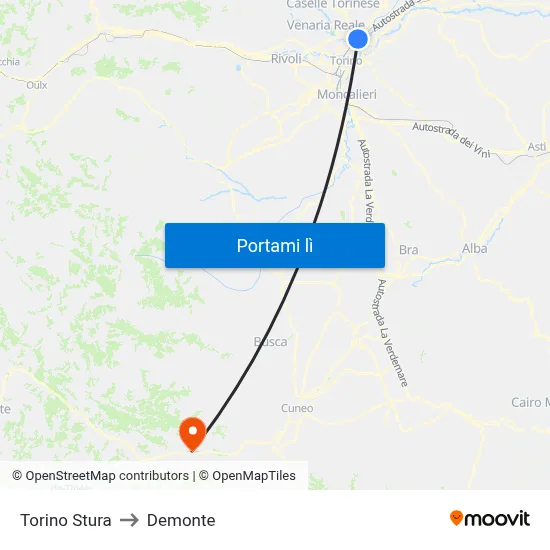 Torino Stura to Demonte map