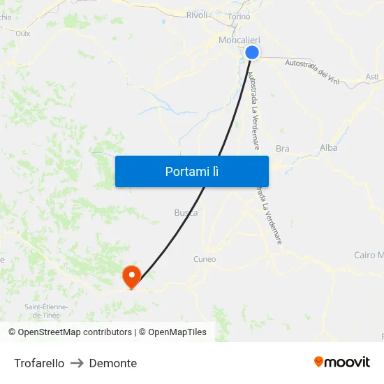 Trofarello to Demonte map
