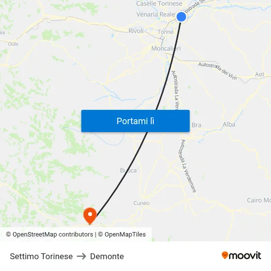 Settimo Torinese to Demonte map