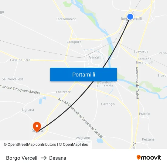 Borgo Vercelli to Desana map