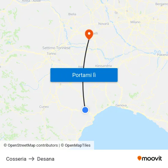 Cosseria to Desana map