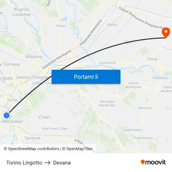 Torino Lingotto to Desana map