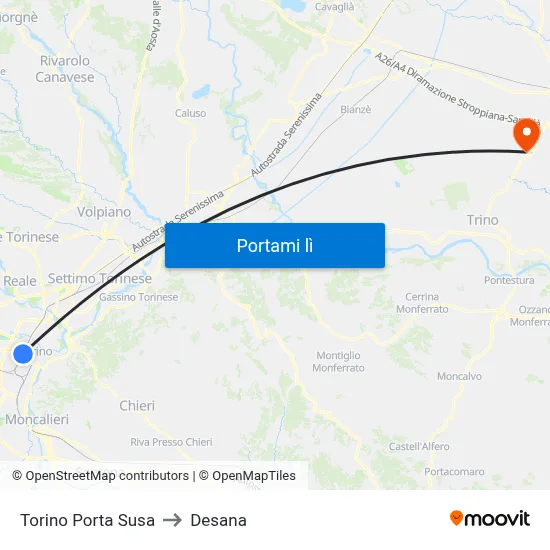Torino Porta Susa to Desana map