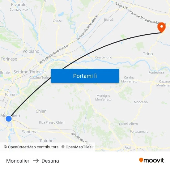 Moncalieri to Desana map
