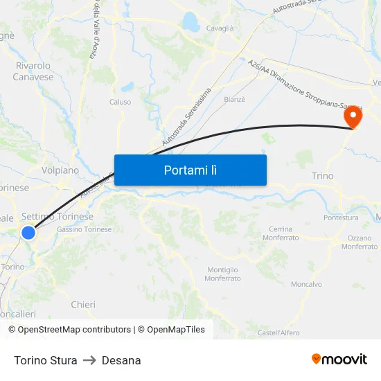 Torino Stura to Desana map