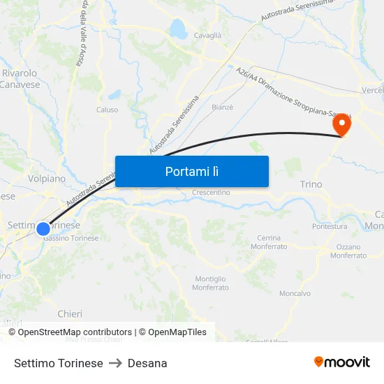 Settimo Torinese to Desana map