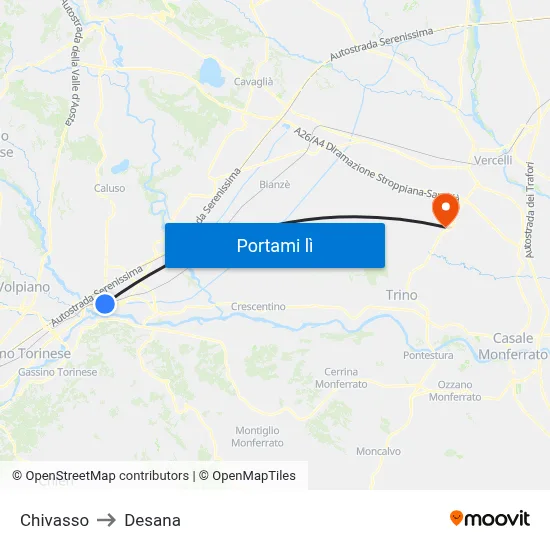 Chivasso to Desana map