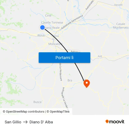 San Gillio to Diano D' Alba map